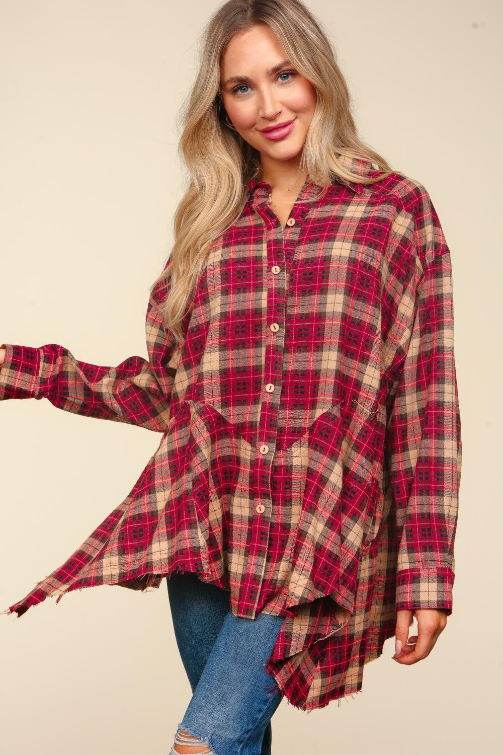 Haptics Plaid Button Down SharkBite Shirt