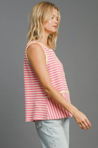 Umgee - Round Neck Texture Striped Tank