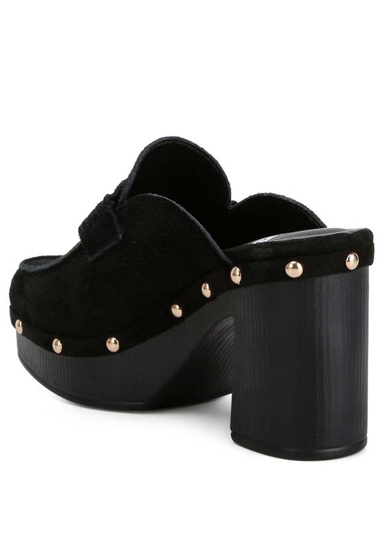 RILEY Suede Platform Clogs