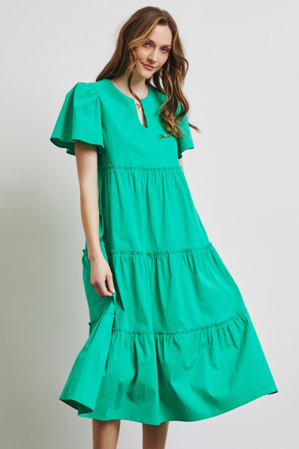 HEYSON Full Size Poplin Ruffled Tiered Midi Dress