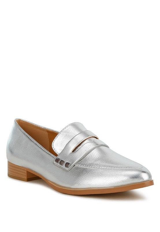 POTANIA Penny Strap Metallic Loafers