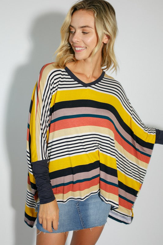 e Luna Multi Stripe Print Jersey Top