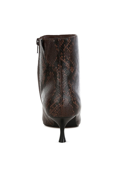 THYMUS Snake Print Kitten Heel Boots