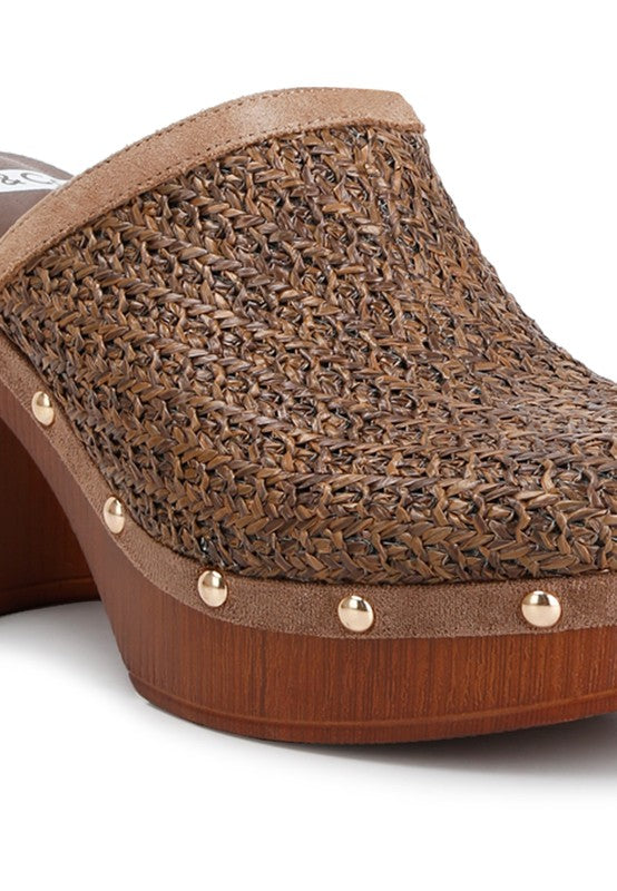 JEYDENA Raffia Platform Clogs