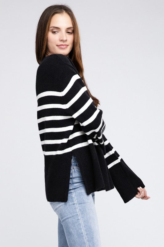 BiBi Oversized Ribbed Hem Stripe Sweater