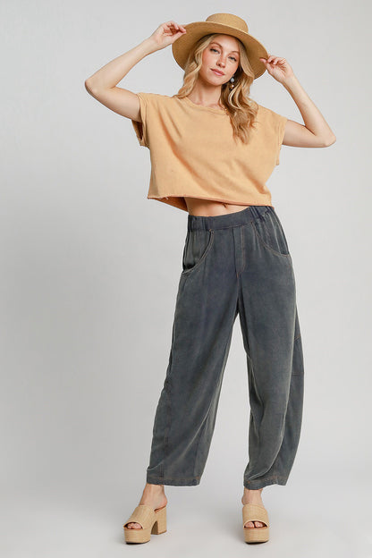 Umgee - Elastic Waist Baggy Fit Pants with Pockets