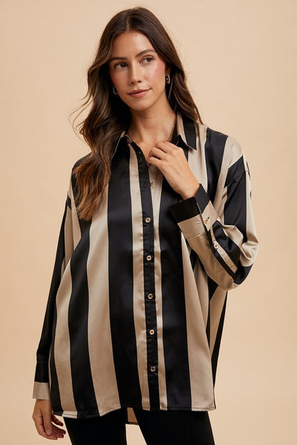 Annie Wear - Striped Dropped Shoulder Button Up Shirt