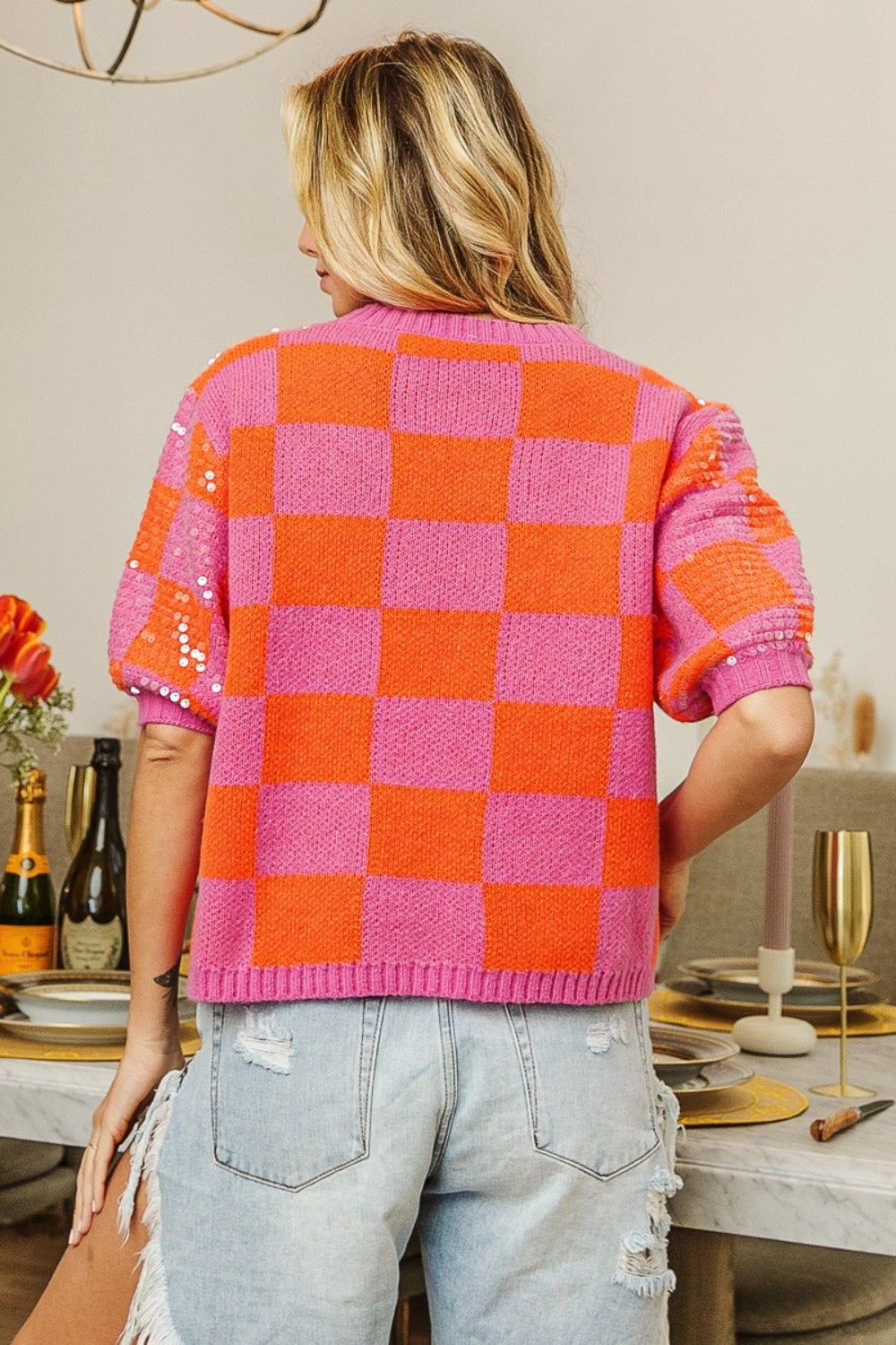 BiBi Checkered Sequin Sweater