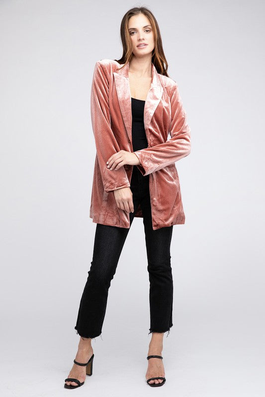 BiBi Shiny Velvet Peak Lapel Blazer