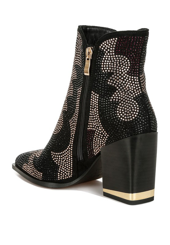 ZARKA Rhinestone Embellished Block Heel Boots