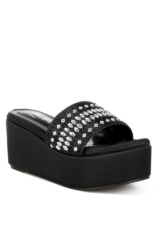 BATANGA Diamante & Rhinestone Detail Flatforms