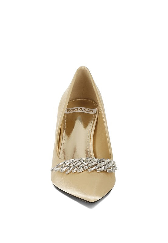 RHODOLIA Diamante Brooch Detail Satin Pumps