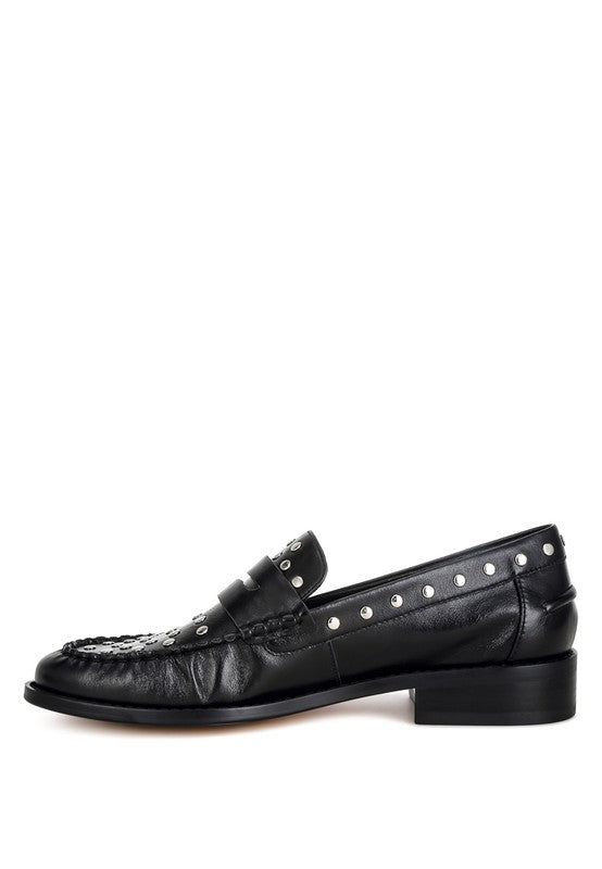 OGLAVIA Stud Embellished Leather Loafers