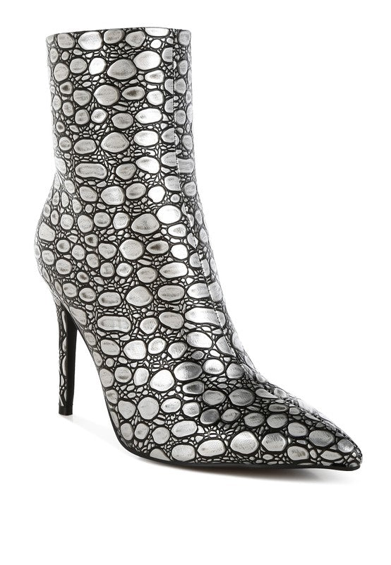 MOOLAH Embossed Stiletto Ankle Boots