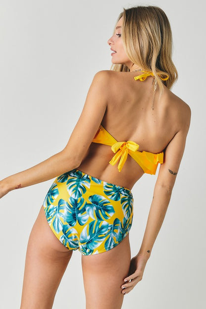 Davi & Dani Ruffled Top and Printed Bottoms Two-Piece Swimsuit