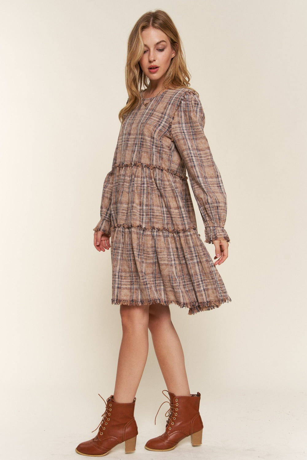 And The Why Full Size Tiered Plaid Dress