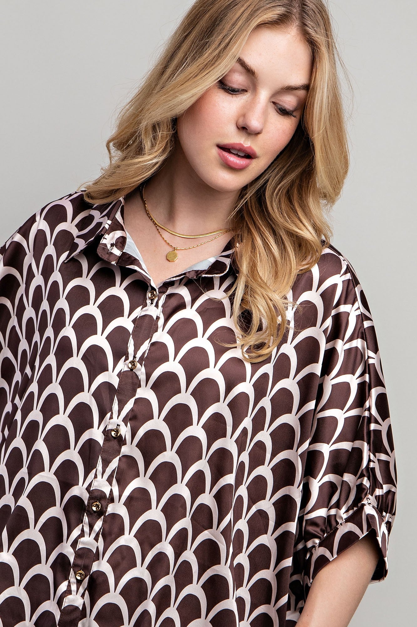 Sweet Generis - Satin Print Button Down Shirt