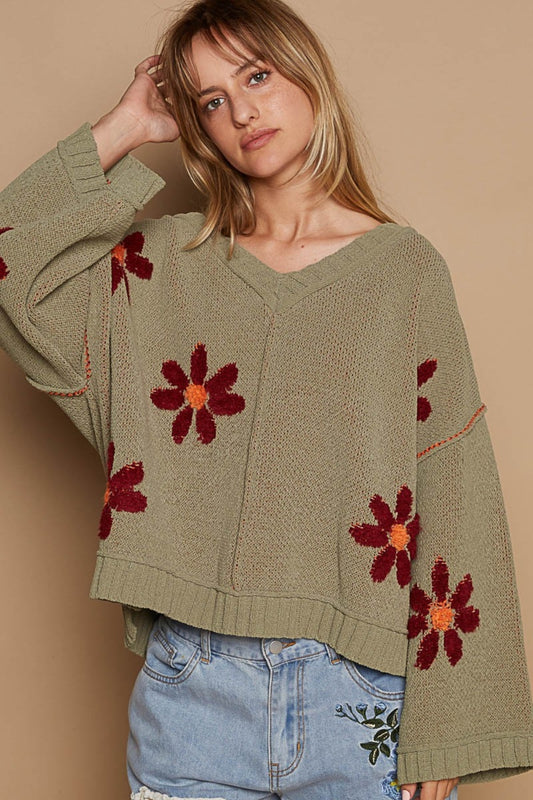 POL Floral Pattern Chenille Sweater