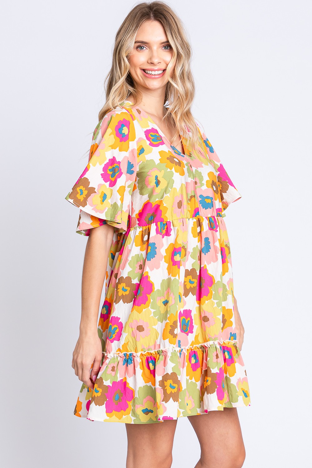 GeeGee Floral Ruffle Hem Mini Dress