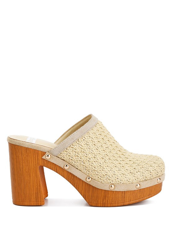 JEYDENA Raffia Platform Clogs