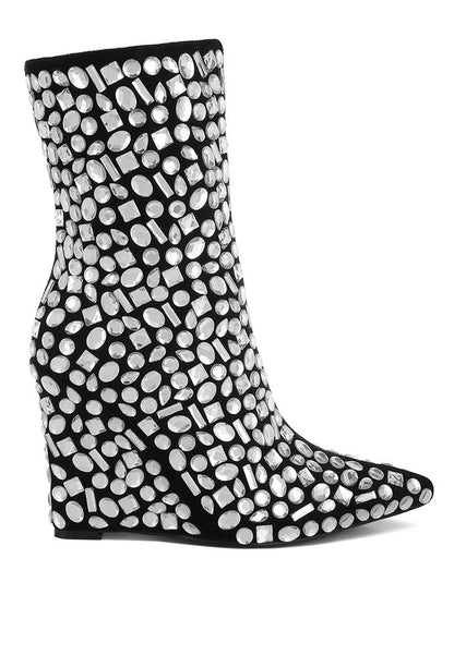 TREND TITAN Diamante Slim Wedge Heel Boots