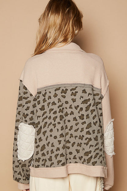 POL Leopard Exposed Seam Quilted Jacket