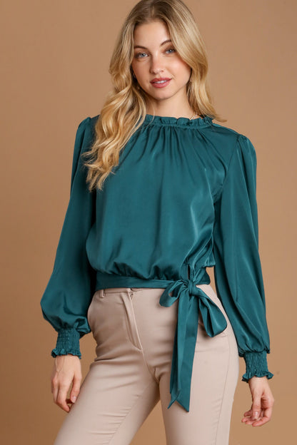 Umgee - Frill Tied Hem Long Sleeve Blouse