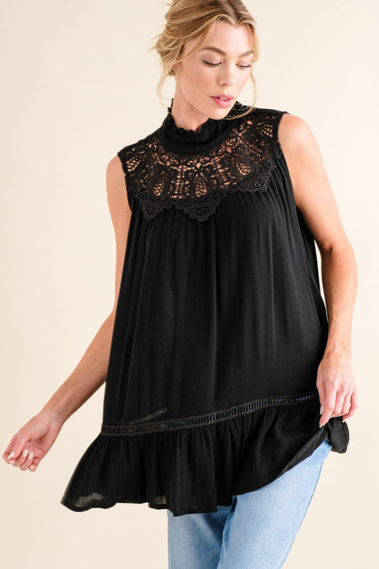 And The Why Lace Detail Ruffled Top