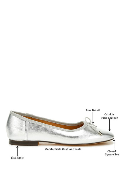 PRIMROSE Metallic Pleather Bow Tie Ballerinas