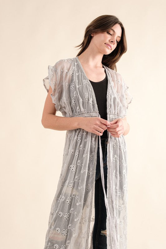 Sweet Generis Chiffon Embroidery Kimono Duster