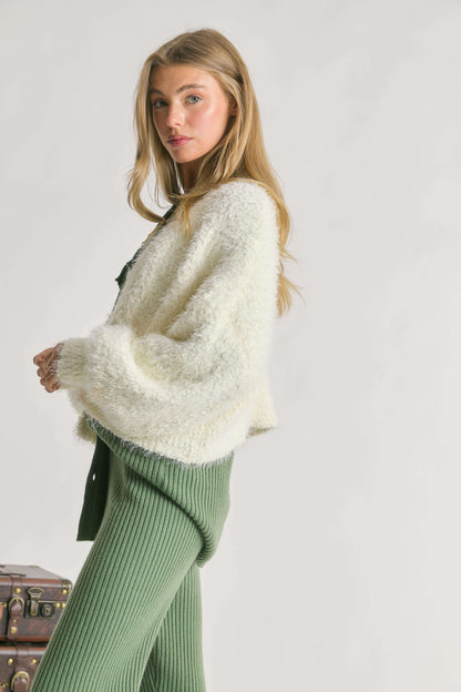 Davi & Dani Soft Fuzzy Eyelash Cardigan