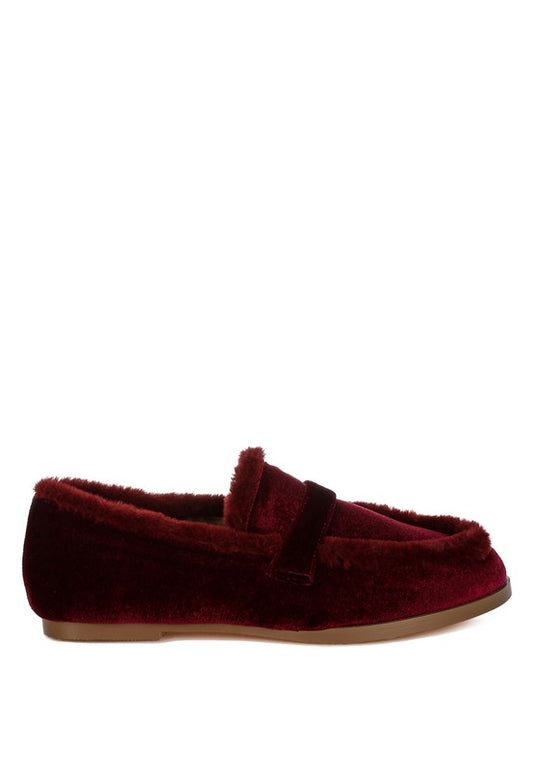 BASTIAN Fur Detail Velvet Loafers