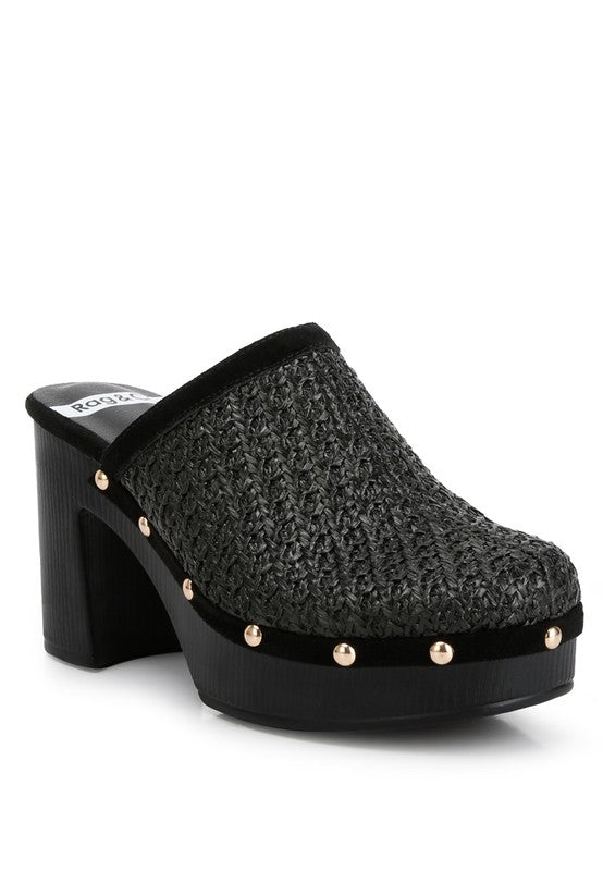 JEYDENA Raffia Platform Clogs