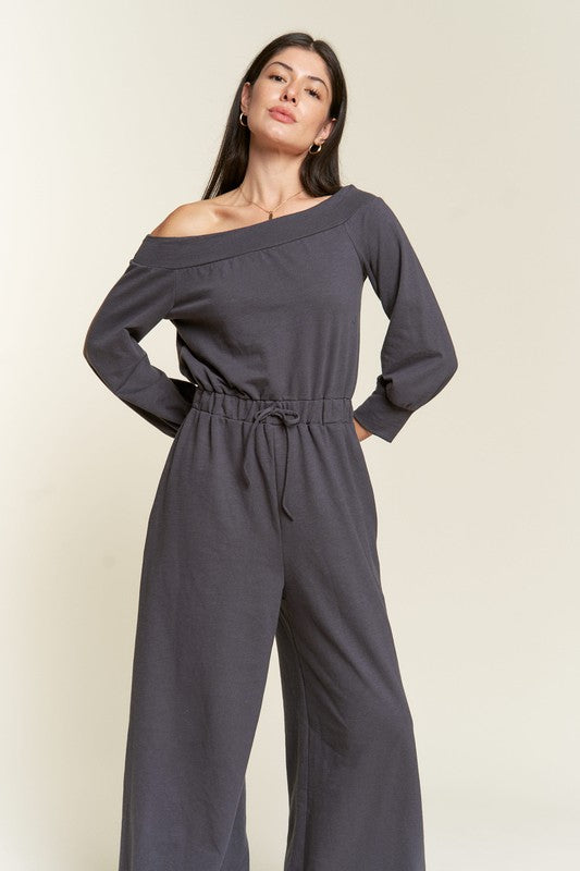 Jade By Jane Plus Size - One Shoulder Terry Jumpsuit