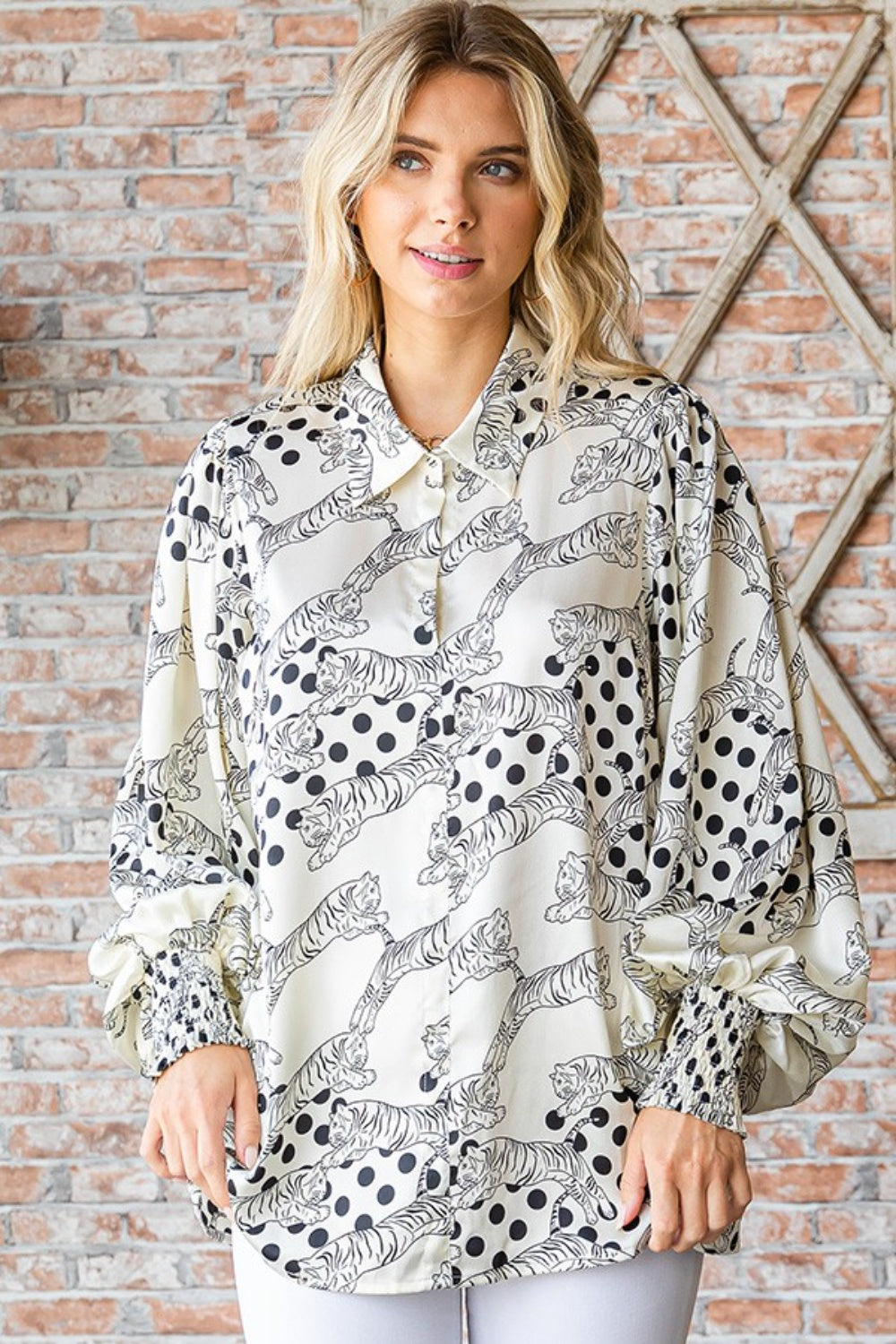 First Love Tiger Print Satin Shirt