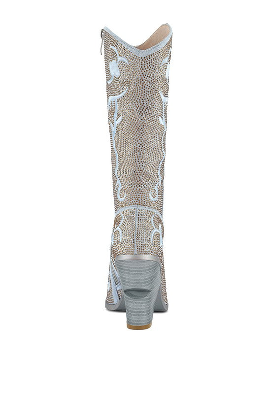 GLIMMER Embroidered Rhinestone Calf Boots