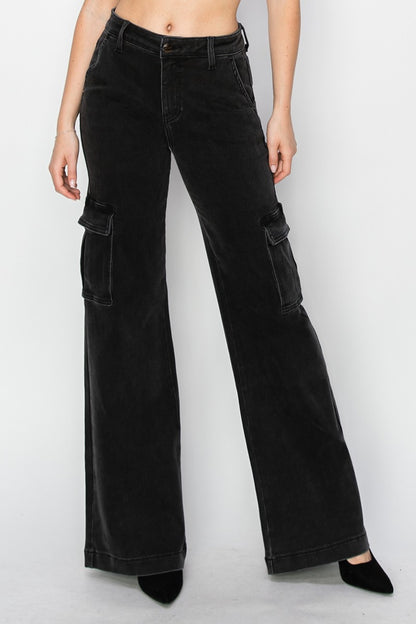 RISEN Full Size Wide Leg Cargo Jeans