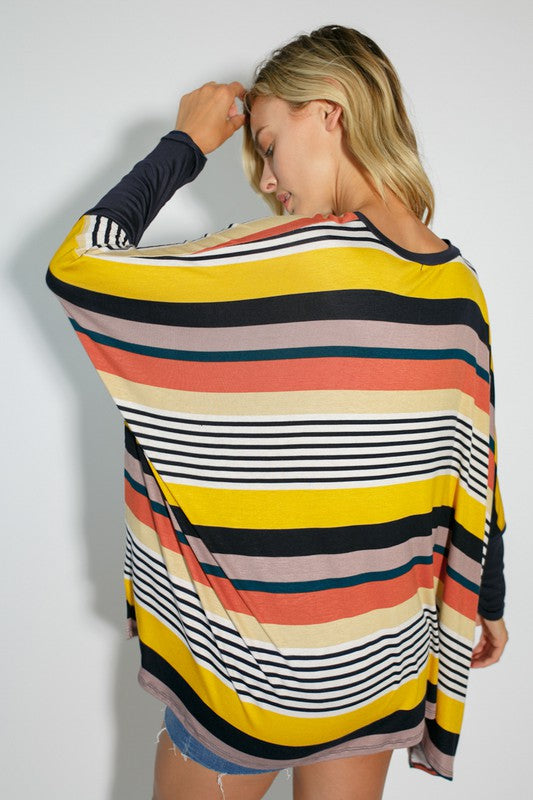 e Luna Multi Stripe Print Jersey Top