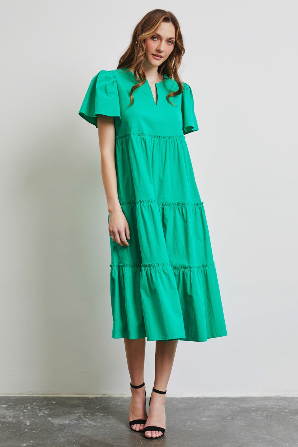 HEYSON Full Size Poplin Ruffled Tiered Midi Dress