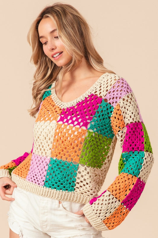 BiBi Multi Color Checkered Knit Top