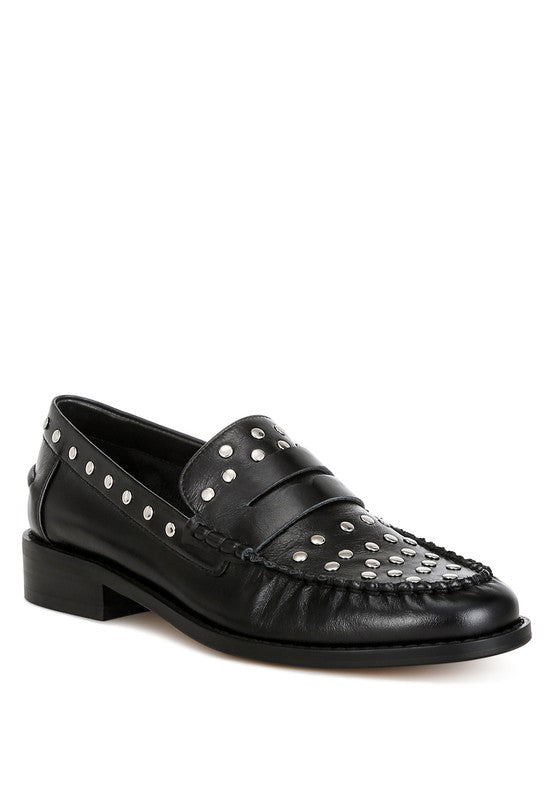 OGLAVIA Stud Embellished Leather Loafers