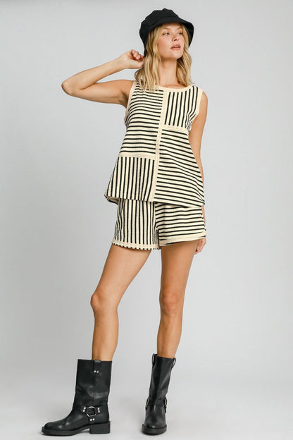 Umgee - Round Neck Texture Striped Tank