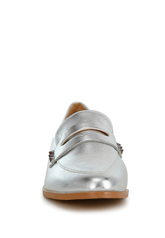 POTANIA Penny Strap Metallic Loafers