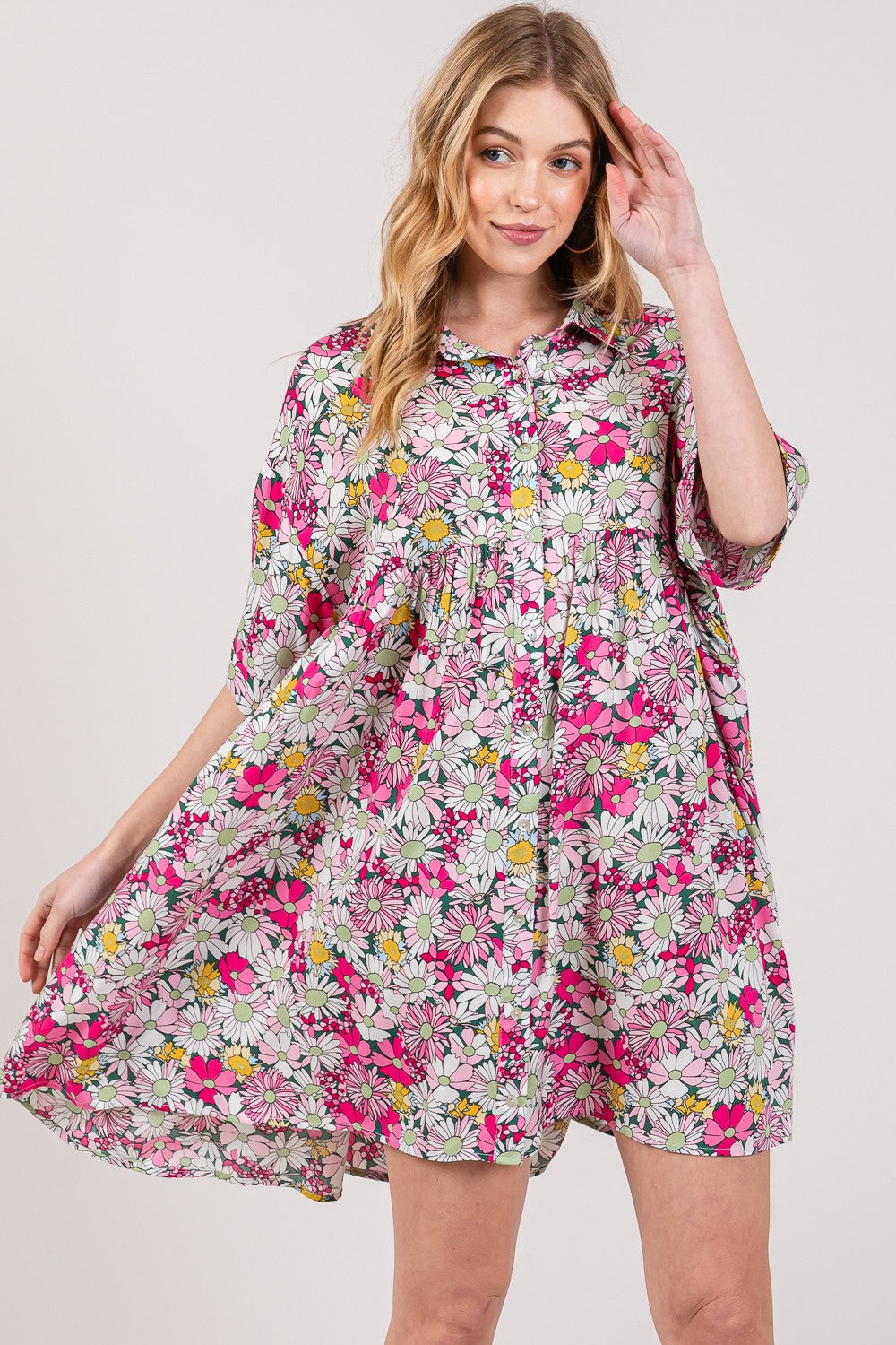 SAGE + FIG Floral Mini Shirt Dress