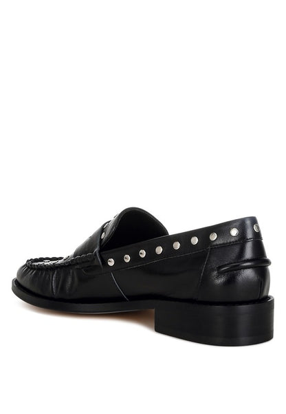 OGLAVIA Stud Embellished Leather Loafers