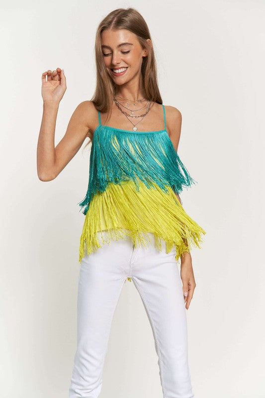 Davi & Dani Fringe Overlay Party Cami Top