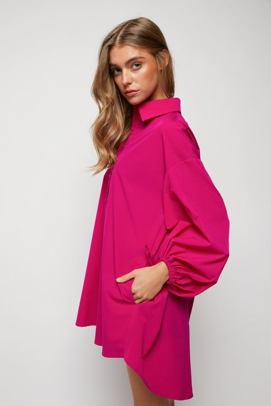 Davi & Dani Puff Sleeve Shirt Dress