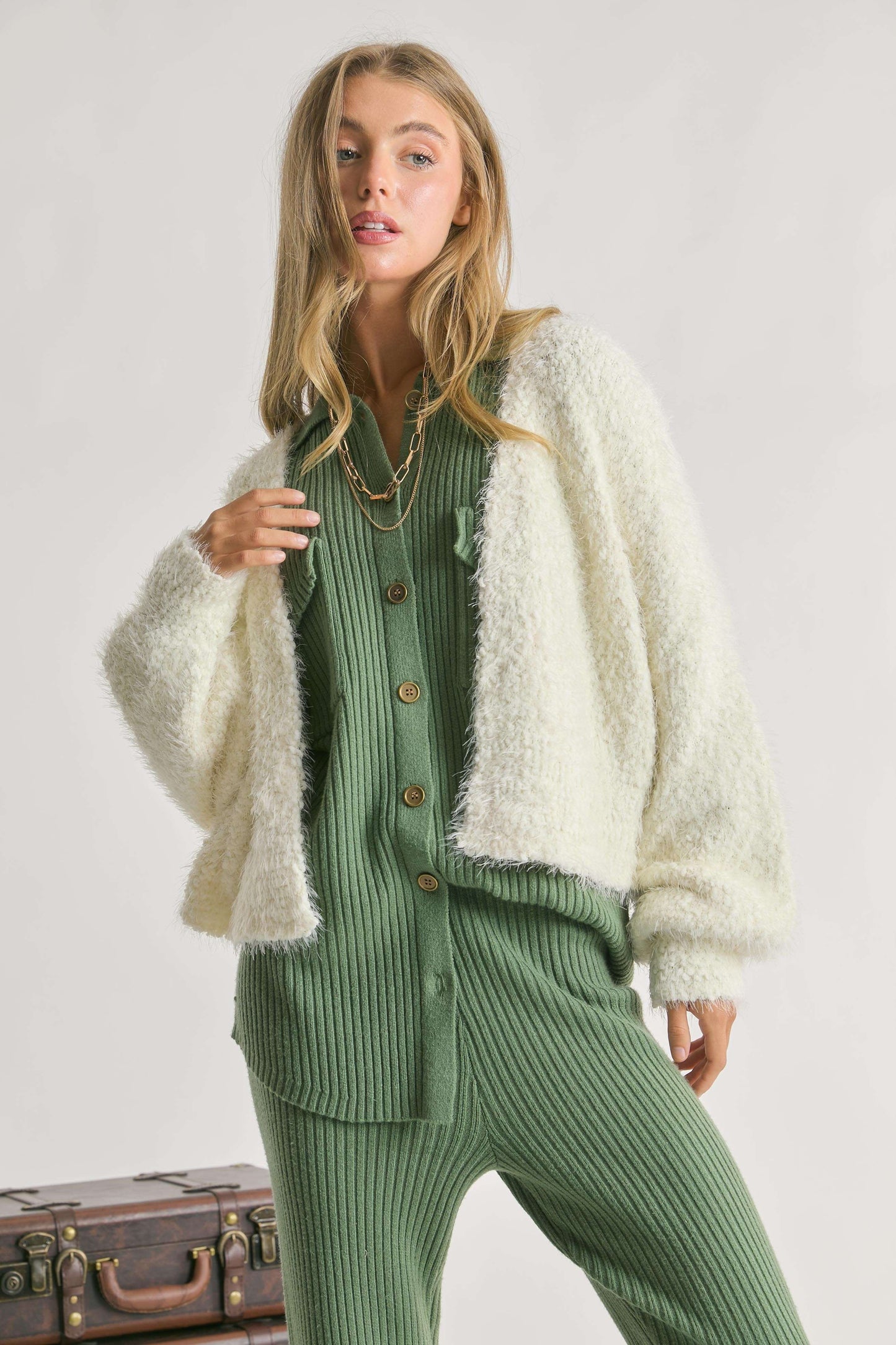 Davi & Dani Soft Fuzzy Eyelash Cardigan