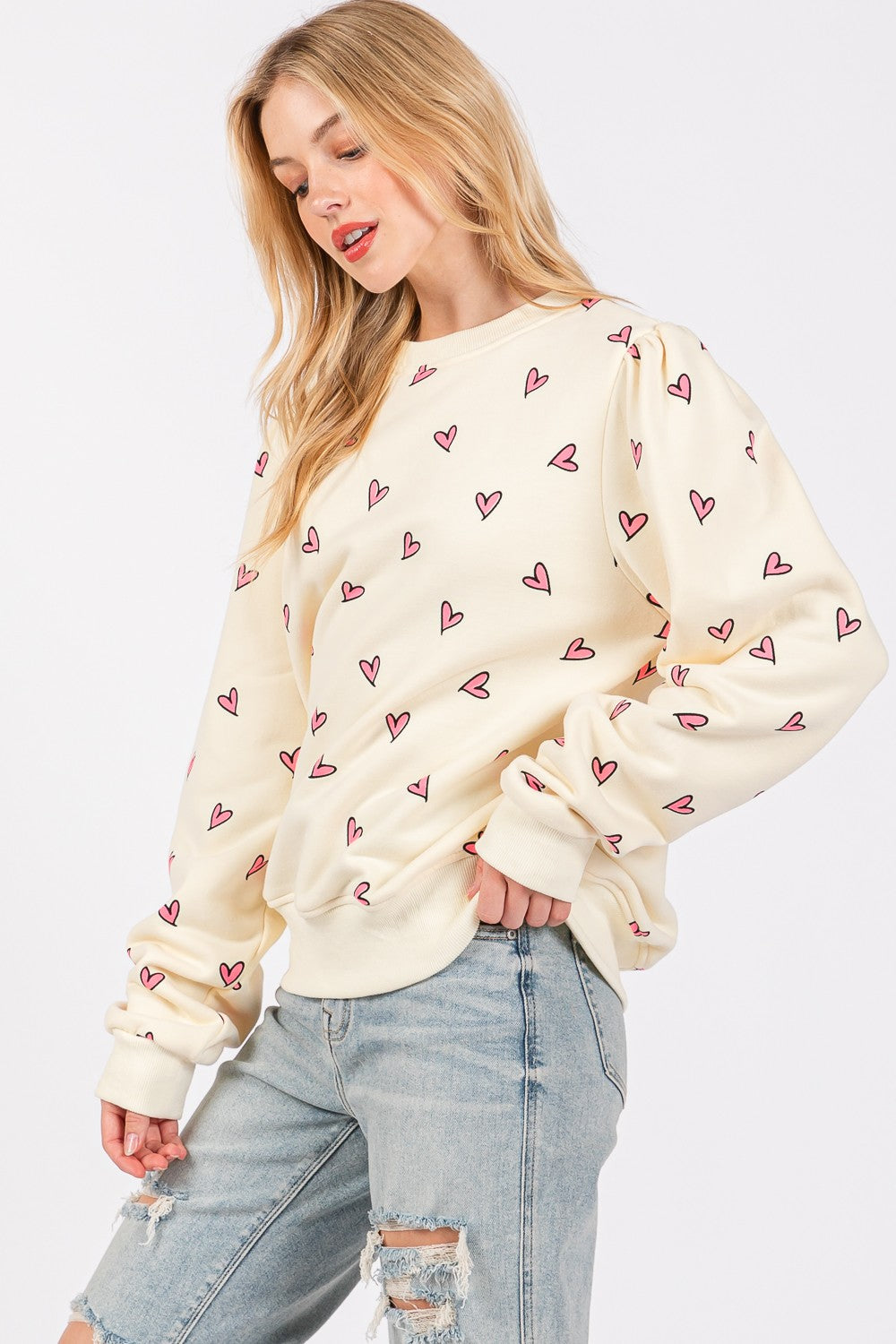 SAGE + FIG Heart Printed Contrast Sweatshirt