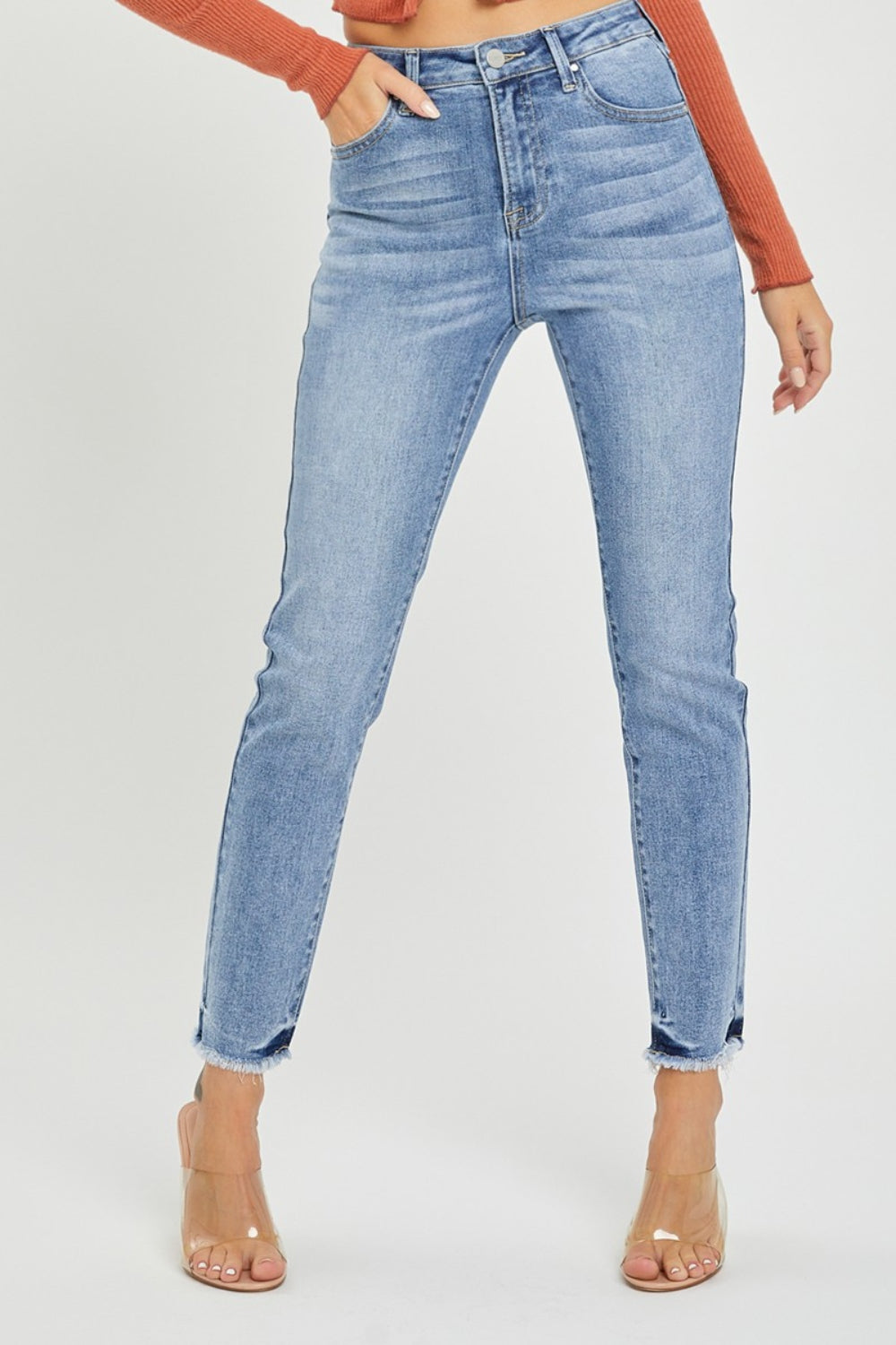 RISEN Full Size Frayed Hem Skinny Jeans